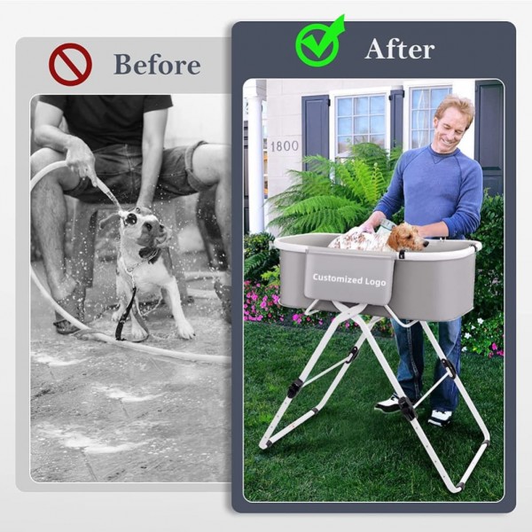 Elevated Dog Bath Tubs, Adjustable Folding Bathing Station for Indoor